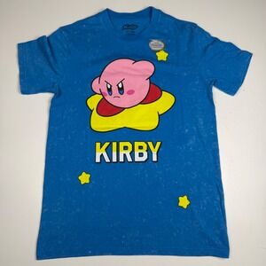 Nintendo Kirby Graphic T-Shirt Blue Acid Wash Warp Star Gamer Tee Small